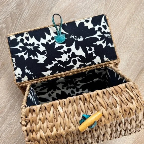 Kate Spade New York blue bird birdhouse maya wicker raffia handbag blue bird - Picture 8 of 11